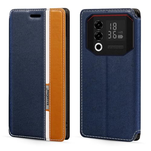 PU Leder Flip Hülle mit Farbakzent und Unsichtbarem Magnetverschluss Kompatibel mit Doogee Blade 10 Max, Schlanke Modische Schutzhülle (Blau) von Shantime