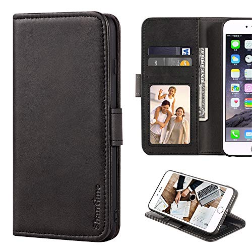 HTC Desire 12S Hülle, Leder Wallet Case mit Bargeld & Kartenfächer Soft TPU Back Cover Magnet Flip Case für HTC Exodus 1S (schwarz) von Shantime