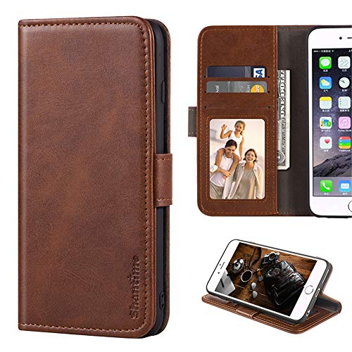 LG K11 Hülle, Leder Wallet Case mit Bargeld & Kartenfächer Weiche TPU Rückseite Cover Magnet Flip Case für LG K10 2018 (Braun) von Shantime