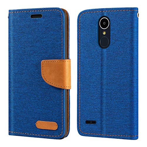 Oxford Stoff und PU Leder Flip Handyhülle Kompatibel mit LG K8 2017, Robuste Klapphülle mit Kartenfächern und Magnetverschluss (Blau) von Shantime