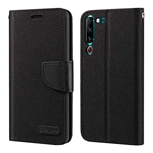 Oxford Stoff und PU Leder Flip Handyhülle Kompatibel mit Lenovo Z6 Pro, Robuste Klapphülle mit Kartenfächern und Magnetverschluss (Schwarz) von Shantime