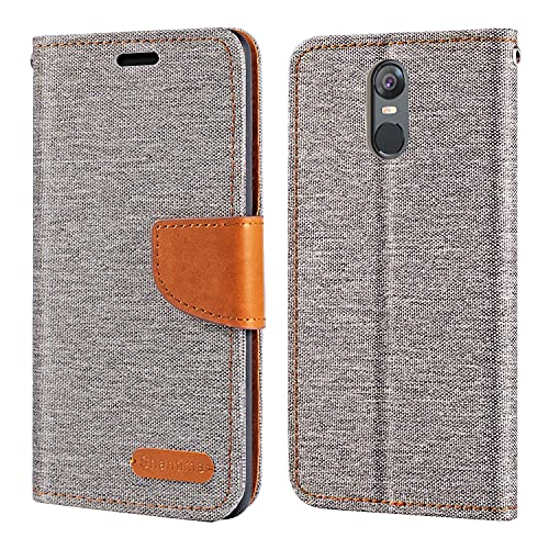 Oxford Stoff und PU Leder Flip Handyhülle Kompatibel mit Tecno Pouvoir 2, Robuste Klapphülle mit Kartenfächern und Magnetverschluss (Grau) von Shantime