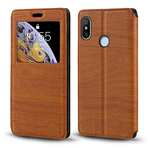 Xiaomi Mi A2 Lite Hülle, Holzmaserung Leder Hülle mit Kartenhalter und Fenster, Magnetische Flip Cover für Xiaomi Redmi 6 Pro (5,8 Zoll) von Shantime