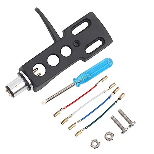 Plattenspieler-Headshell-Halterung, Universal 6,3 cm LP-Plattenspieler-Phono-Mount-Ersatz Schwarze Plattenspieler-Headshell mit Anschlusskabeln für Plattenspieler von Sharainn