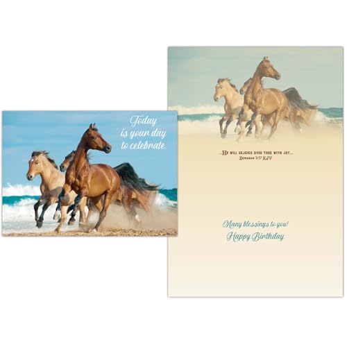 Shared Blessings Religiöse Geburtstagskarte, Motiv: Wilde Pferde, 2 Stück, King James Version Schrift, christliche Geburtstagskarte mit Umschlag von Shared Blessings
