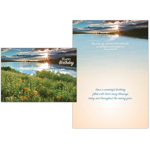 Shared Blessings Religiöse Geburtstagskarte, Motiv: Wilder Blumensee, 2 Stück, King James Version Scripture, christliche Geburtstagskarte mit Umschlag von Shared Blessings