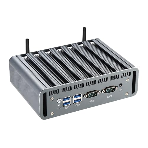Sharevdi Lüfterloser Industrie Mini PC J4125 (4C/4T), Win 11 Pro mit Lizenz, Mini PC Desktop Dual Display 6USB WiFi5.0 BT4.2 8GB DDR4 128GB SSD für Industrie/Digital Visualisierung/Büro (8G 128G) von Sharevdi