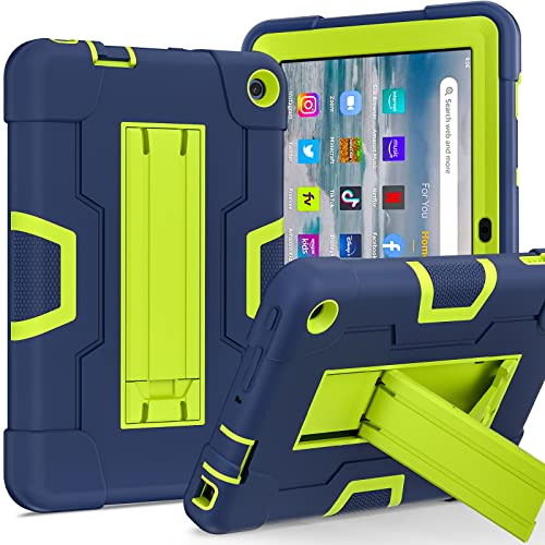SharkProten Hülle für Amazon fire 7 & 7 Kids, robuste Schutzhülle mit Standfuß, Stoßfeste Anti-Kratz Tablet Hülle, Marineblau+Olivgrün von SharkProten