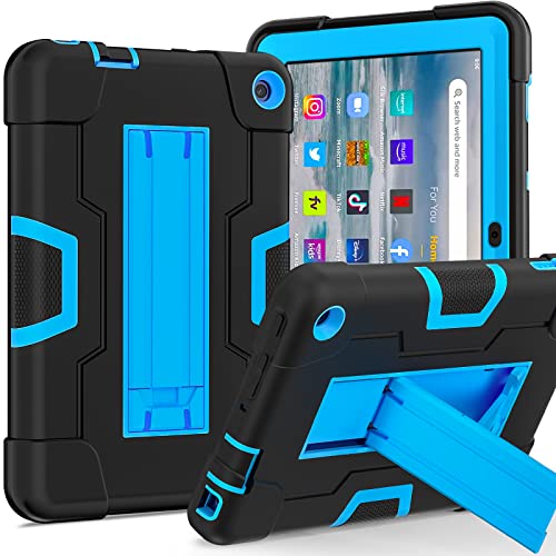 SharkProten Hülle für Amazon fire 7 & 7 Kids, robuste Schutzhülle mit Standfuß, Stoßfeste Anti-Kratz Tablet Hülle, Schwarz+Blau von SharkProten