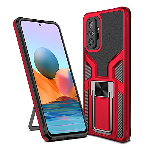 SharkProten Hülle für Redmi Note 10 Pro/Note 10 Pro Max/Note 10 Pro(In) Stoßfeste Flexibel Handy Tasche Bumper Schutzhülle Ringhalter Ständer Robuste Case Cover mit Magnetverschluss, Rot von SharkProten