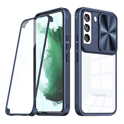 SharkProten Hülle für Samsung Galaxy S22 Plus 5G Handyhülle 360 Grad Ganzkörper Case-Schutzhülle mit Verschiebbarer Kameraabdeckung Stoßfester Bumper Schlanke Transparente HandyHülle, Dunkelblau von SharkProten