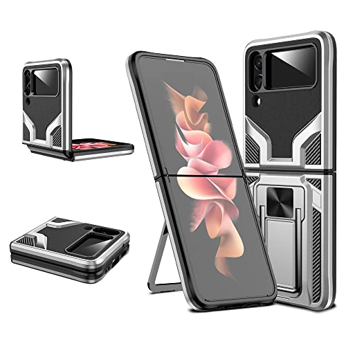 SharkProten Hülle für Samsung Galaxy Z Flip4 5G Stoßfeste Flexibel Handy Tasche Bumper Schutzhülle Ringhalter Ständer Robuste Case Cover mit Magnetverschluss, Silber von SharkProten