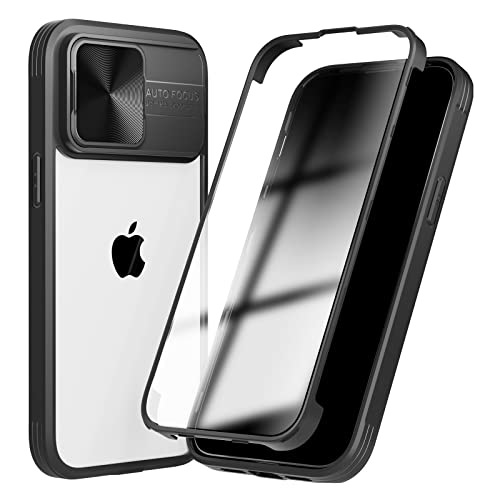 SharkProten Hülle für iPhone 11 Pro Max Handyhülle 360 Grad Ganzkörper Case-Schutzhülle mit Verschiebbarer Kameraabdeckung Stoßfester Bumper Schlanke Transparente HandyHülle, Schwarz von SharkProten