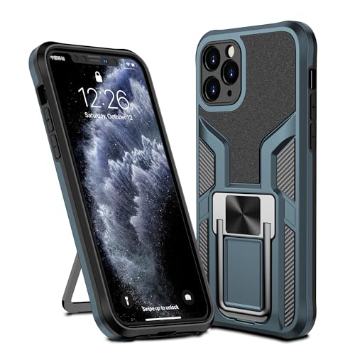 SharkProten Hülle für iPhone 11 Pro Stoßfeste Flexibel Handy Tasche Bumper Schutzhülle Ringhalter Ständer Robuste Case Cover mit Magnetverschluss, Cyan von SharkProten