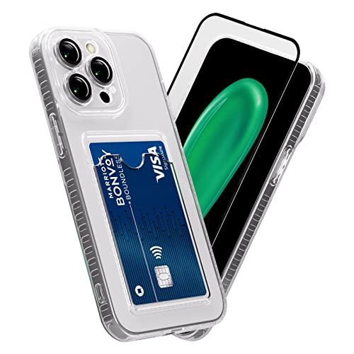 SharkProten Hülle für iPhone 12 Pro Max mit Gehärtetes Glas Schutzfolie, Handyhülle mit Kartenfach Kameraschutz Transparent TPU Anti-Gelb & Kratzfest Schutzhülle Weich Stoßfest Case Cover 6.7 von SharkProten