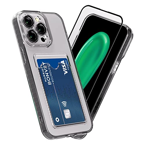 SharkProten Hülle für iPhone 12 Pro Max mit Gehärtetes Glas Schutzfolie, Handyhülle mit Kartenfach Kameraschutz Transparent TPU Anti-Gelb & Kratzfest Schutzhülle Weich Stoßfest Case Cover 6.7 von SharkProten