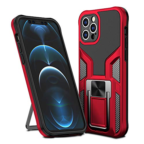 SharkProten Hülle für iPhone 12 Pro Stoßfeste Flexibel Handy Tasche Bumper Schutzhülle Ringhalter Ständer Robuste Case Cover mit Magnetverschluss, Rot von SharkProten