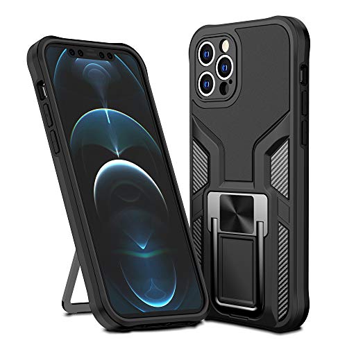 SharkProten Hülle für iPhone 12 Pro Stoßfeste Flexibel Handy Tasche Bumper Schutzhülle Ringhalter Ständer Robuste Case Cover mit Magnetverschluss, Schwarz von SharkProten