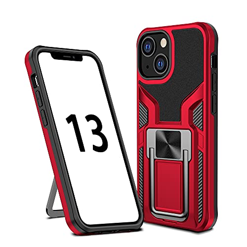 SharkProten Hülle für iPhone 13 Mini Stoßfeste Flexibel Handy Tasche Bumper Schutzhülle Ringhalter Ständer Robuste Case Cover mit Magnetverschluss, Rot von SharkProten