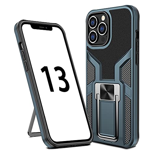 SharkProten Hülle für iPhone 13 Pro Max Stoßfeste Flexibel Handy Tasche Bumper Schutzhülle Ringhalter Ständer Robuste Case Cover mit Magnetverschluss, Cyan von SharkProten