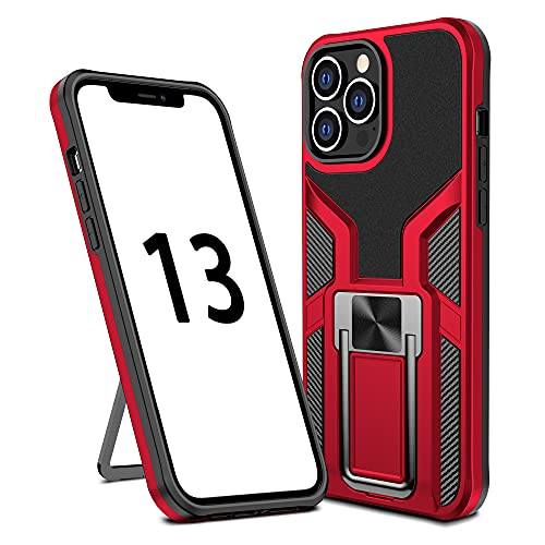 SharkProten Hülle für iPhone 13 Pro Max Stoßfeste Flexibel Handy Tasche Bumper Schutzhülle Ringhalter Ständer Robuste Case Cover mit Magnetverschluss, Rot von SharkProten