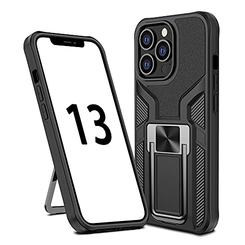 SharkProten Hülle für iPhone 13 Pro Stoßfeste Flexibel Handy Tasche Bumper Schutzhülle Ringhalter Ständer Robuste Case Cover mit Magnetverschluss, Schwarz von SharkProten