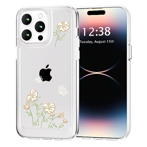 SharkProten Hülle für iPhone 14 Handyhülle Abdeckung TPU PC Slim Stoßfeste Anti-Kratzer Schutzhülle Transparent Floral Blume Muster Design für Mädchen Frauen Case Clear von SharkProten