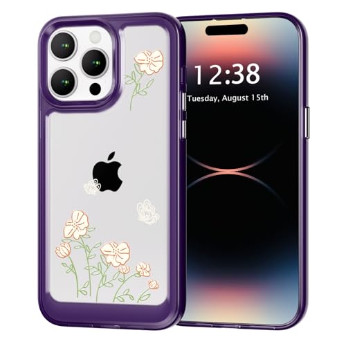 SharkProten Hülle für iPhone 15 Pro Max Handyhülle Abdeckung TPU PC Slim Stoßfeste Anti-Kratzer Schutzhülle Transparent Floral Blume Muster Design für Mädchen Frauen Case Lila SharkProten Hülle für iPhone 15 Pro Max Handyhülle Abdeckung TPU PC Slim Stoßfeste Anti-Kratzer Schutzhülle Transparent Floral Blume Muster Design für Mädchen Frauen Case Lila von SharkProten