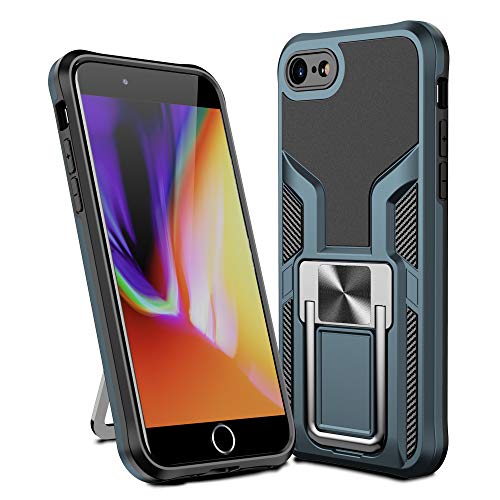 SharkProten Hülle für iPhone 7/8/SE 2020/SE 2022 Stoßfeste Flexibel Handy Tasche Bumper Schutzhülle Ringhalter Ständer Robuste Case Cover mit Magnetverschluss, Cyan von SharkProten
