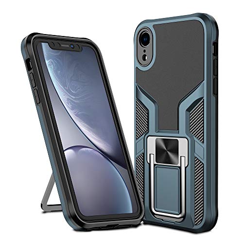 SharkProten Hülle für iPhone XR Stoßfeste Flexibel Handy Tasche Bumper Schutzhülle Ringhalter Ständer Robuste Case Cover mit Magnetverschluss, Cyan von SharkProten
