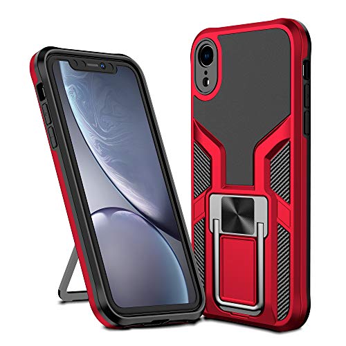 SharkProten Hülle für iPhone XR Stoßfeste Flexibel Handy Tasche Bumper Schutzhülle Ringhalter Ständer Robuste Case Cover mit Magnetverschluss, Rot von SharkProten