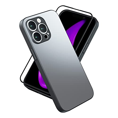 SharkProten Schutzhülle für iPhone 15 Pro Max Handyhülle Stoßfest Silikon Milchglas Anti-Abrieb Gehärtetes Glas Schutz Frosted Bumper Case Cover Graphitgrau von SharkProten