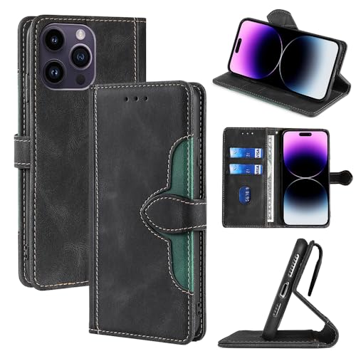 SharkProten iPhone 13 Pro Max Handyhülle PU Lederhülle mit Kartenfach Magnetverschluss, Hülle für iPhone 13 Pro Max RFID Schutzhülle Klapphülle Wallet Case Cover, Schwarz von SharkProten