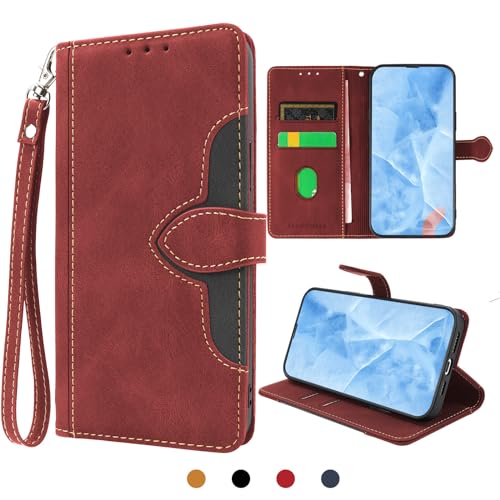 SharkProten iPhone 14 Pro Handyhülle PU Lederhülle mit Kartenfach Magnetverschluss, Hülle für iPhone 14 Pro RFID Schutzhülle Klapphülle Wallet Case Cover, Rot von SharkProten