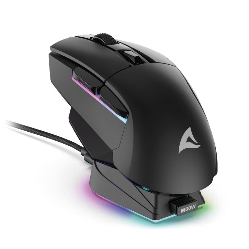 SHARK SGM50W SW - Gaming-Maus (Mouse), USB/Funk, RGB, schwarz von Sharkoon