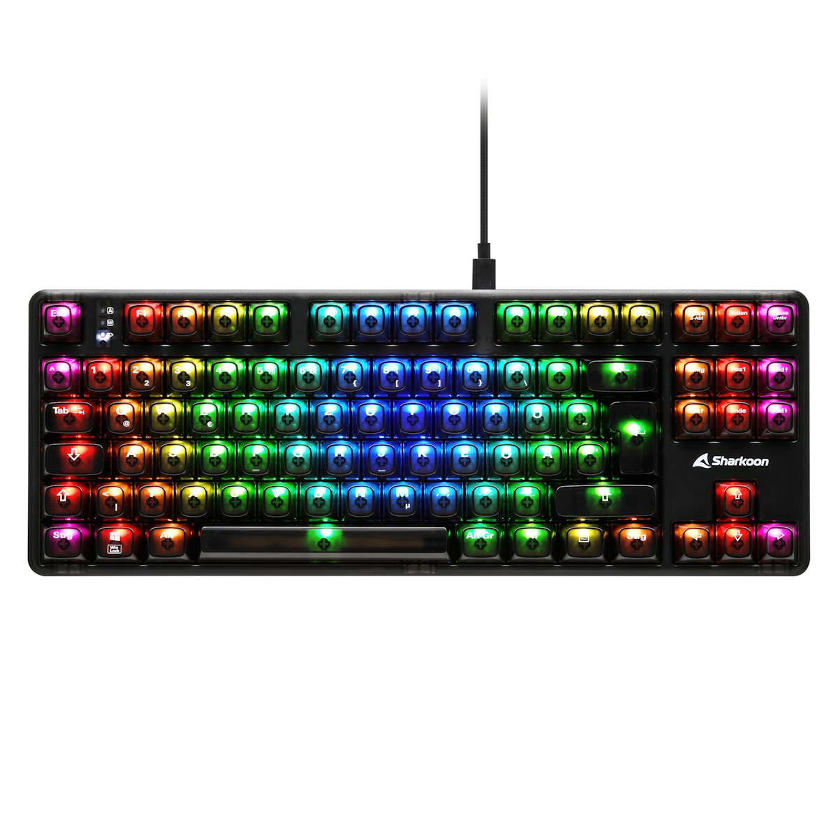 Sharkoon Crystal Shark Gaming Tastatur B-Ware - TKL Layout, transparente Tastenkappen aus Polycarbonat, kabellos oder kabelgebunden, vorinstallierte von Sharkoon