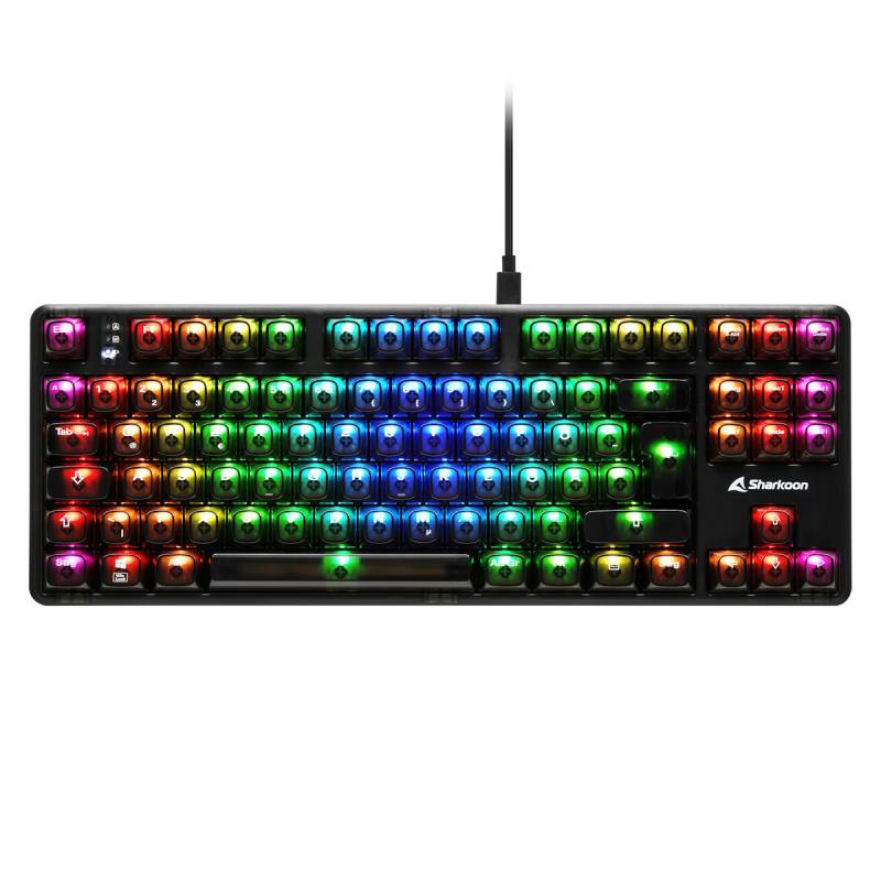 Sharkoon Crystal Shark Gaming Tastatur B-Ware - TKL Layout, transparente Tastenkappen aus Polycarbonat, kabellos oder kabelgebunden, vorinstallierte von Sharkoon