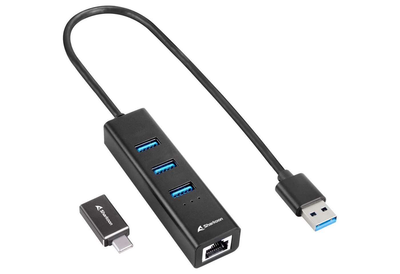 Sharkoon Laptop-Dockingstation 3-Port USB 3.2 Gen 1 Alu Hub + Ethernet von Sharkoon