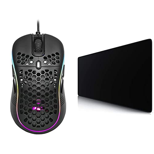 Sharkoon Light² S, RGB Gaming Maus & CSL-Computer - XXL Speed Gaming Titanwolf Mauspad Schwarz 900 x 400 mm - XXL Mauspad - Großer Tischfuß - Verbessert Genauigkeit und Geschwindigkeit von Sharkoon