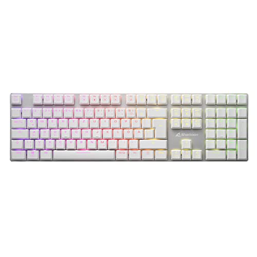 Sharkoon PureWriter RGB Mechanische Low Profile-Tastatur (RGB Beleuchtung, Blaue Schalter, Flache Tasten, Beleuchtungseffekte, abnehmbarem USB Kabel) weiß von Sharkoon