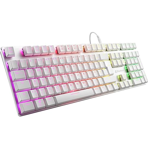Sharkoon PureWriter RGB Mechanische Low Profile-Tastatur (RGB Beleuchtung, Blaue Schalter, Flache Tasten, Beleuchtungseffekte, abnehmbarem USB Kabel) weiß von Sharkoon