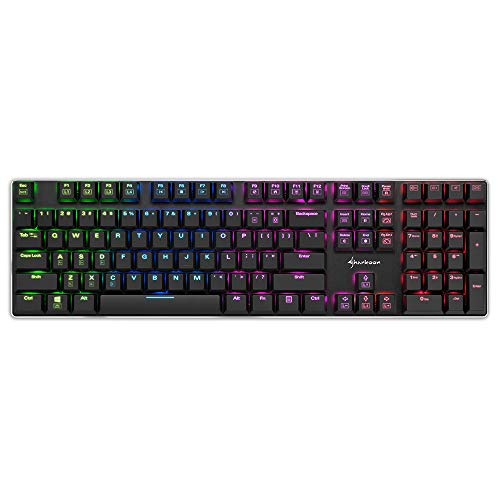 Sharkoon PureWriter RGB Mechanische Low Profile-Tastatur (RGB Beleuchtung, blaue Schalter, flache Tasten, Beleuchtungseffekte, abnehmbarem USB Kabel) US Layout, Blau von Sharkoon