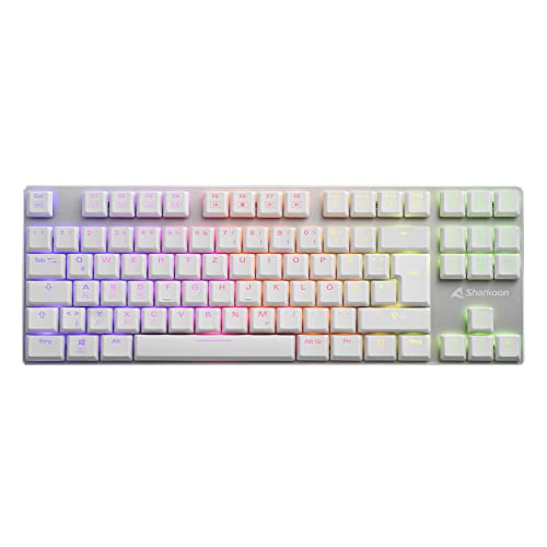 Sharkoon PureWriter RGB TKL Mechanische Low Profile-Tastatur (RGB Beleuchtung, Blaue Schalter, Flache Tasten, Tenkeyless, Beleuchtungseffekte, abnehmbarem USB Kabel) weiß von Sharkoon
