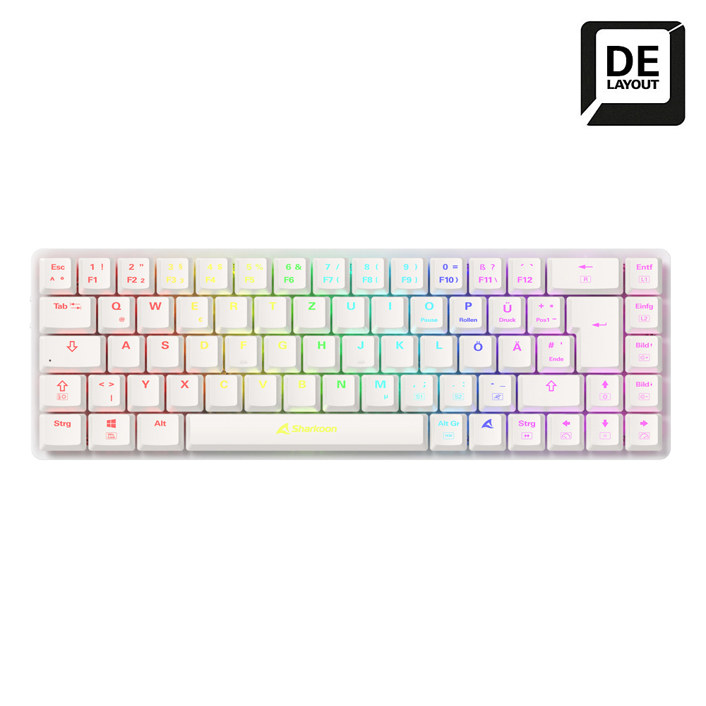 Sharkoon PureWriter W65 weiß (Brown Switches) - kompakte, kabellose Tastatur mit Aluminiumrahmen, Low-Profile Brown Switches und nur 432 Gramm Gewicht von Sharkoon