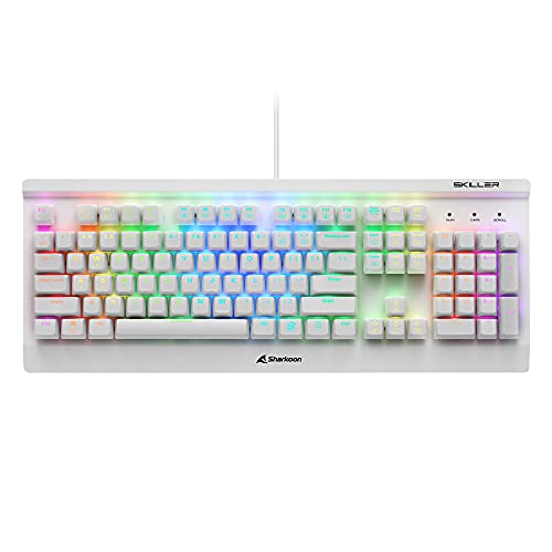 Sharkoon Skiller Mech SGK3 Mechanische Gaming Tastatur, US-Layout (mit RGB Beleuchtung, rote Kailh Schalter, PBT-Tastenkappen-Set) Weiß von Sharkoon