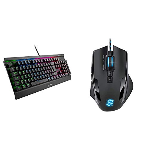 Sharkoon Skiller Mech SGK3 Mechanische Gaming Tastatur (mit RGB-Beleuchtung, Blaue Schalter) schwarz & Skiller SGM1 Gaming Maus mit Makrotasten (10800 DPI, RGB-Beleuchtung, 12 Tasten) schwarz von Sharkoon