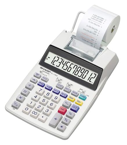 Sharp Druckender Tischrechner EL-1750V (großes 12-stelliges LC Display, schwarz rote Druckfarben) Weiß von Sharp