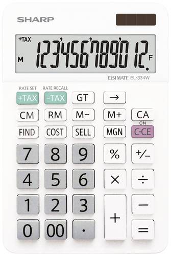 Sharp EL-334W Tischrechner Weiß Display (Stellen): 12 batteriebetrieben, solarbetrieben (B x H x T) von Sharp