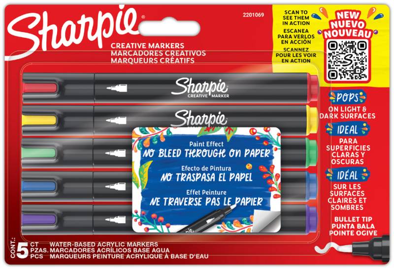 Sharpie Kreativmarker ACRYLIC, Rundspitze, 5er Blister von Sharpie