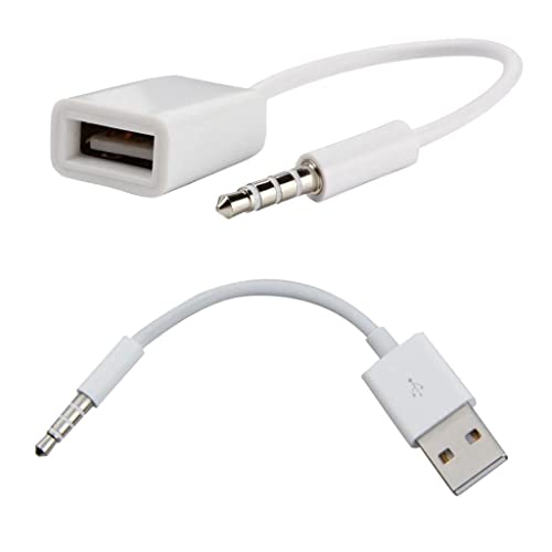 Sharplace 2 STK. 15cm Aux In-StromStromkabel 3,5-mm-Stecker auf USB 2.0-Buchse Typ A - Weiß von Sharplace